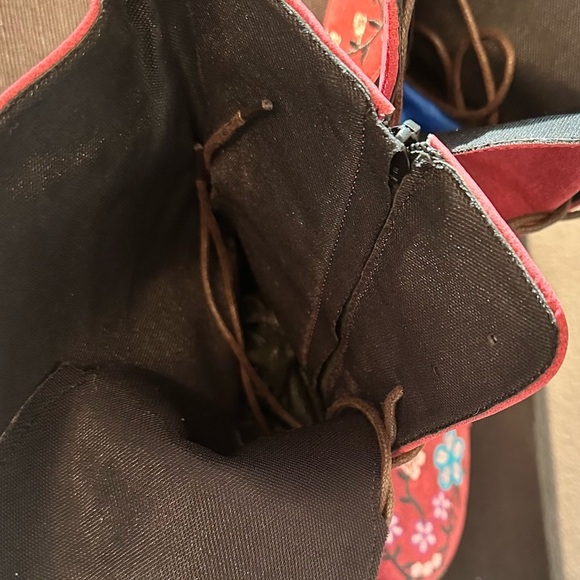 Floral Embroidered Red Combat Boots - Picture 7 of 7